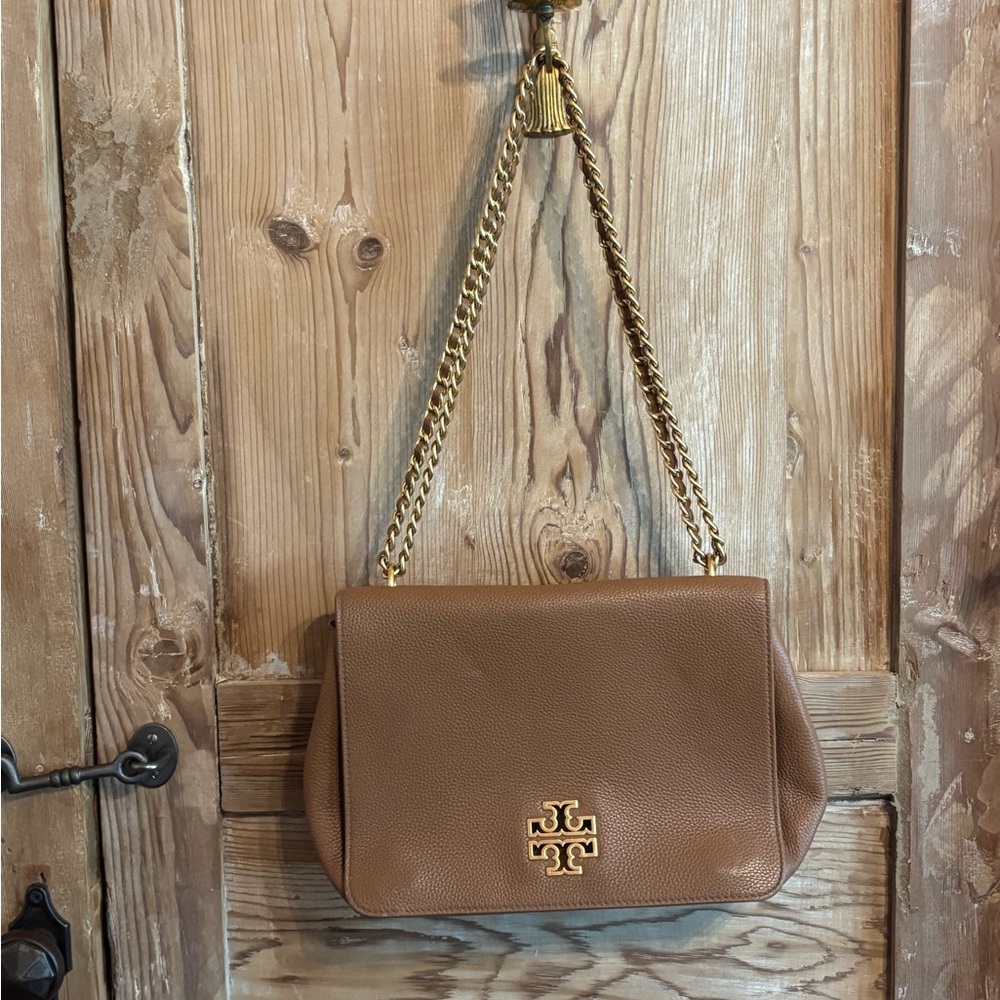 Tory Burch Brown and Gold Crossbody Bag with Chain Strap